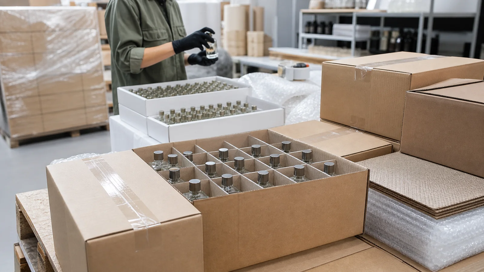 Alcohol-based perfume cartons prepared for compliant international transport, relevant to how to import perfume