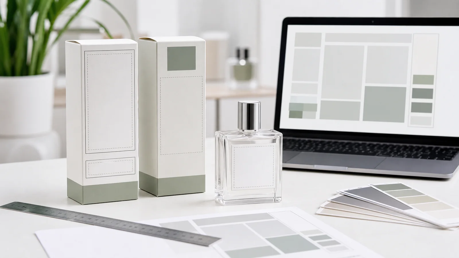 Perfume bottle and carton artwork checked against label requirements, relevant to EU CPNP perfume