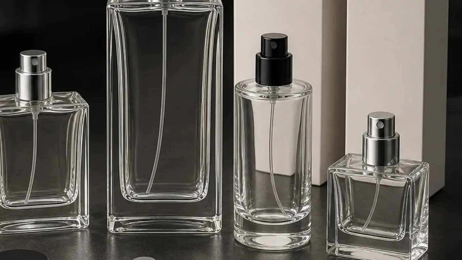 Perfume packaging components arranged for specification review, relevant to combine scents perfume MOQ